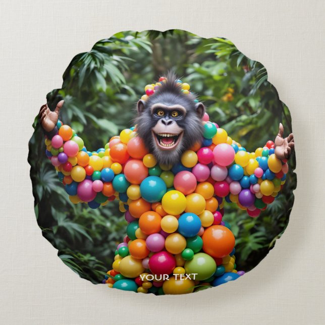Fantasy Cute Lycklig Colorful Monkey Rund Kudde (Framsidan)