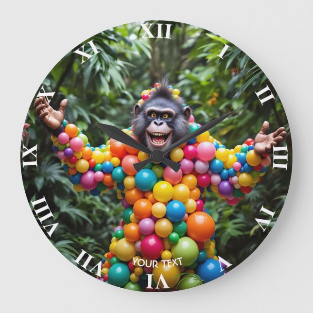 Fantasy Cute Lycklig Colorful Monkey Stor Klocka (Framsida)