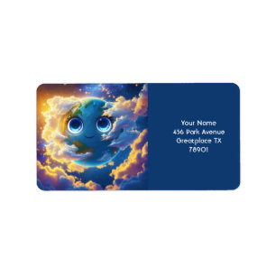 Fantasy Cute Lycklig Earth Space Adressetikett