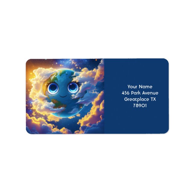 Fantasy Cute Lycklig Earth Space Adressetikett (Framsidan)