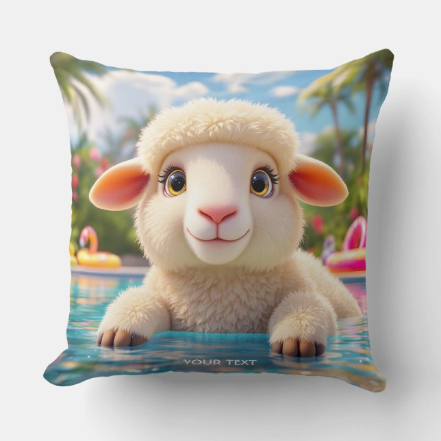 Fantasy Cute Lycklig får Bassäng Kudde (Framsida)