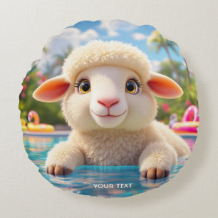 Fantasy Cute Lycklig får Bassäng Rund Kudde