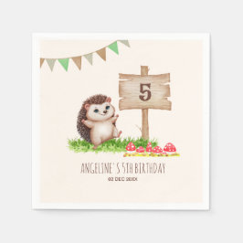 Fantasy Cute Lycklig Hedgehog Forest Birthday Pappersservett