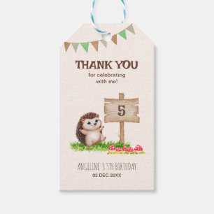 Fantasy Cute Lycklig Hedgehog Forest Birthday Presentetikett