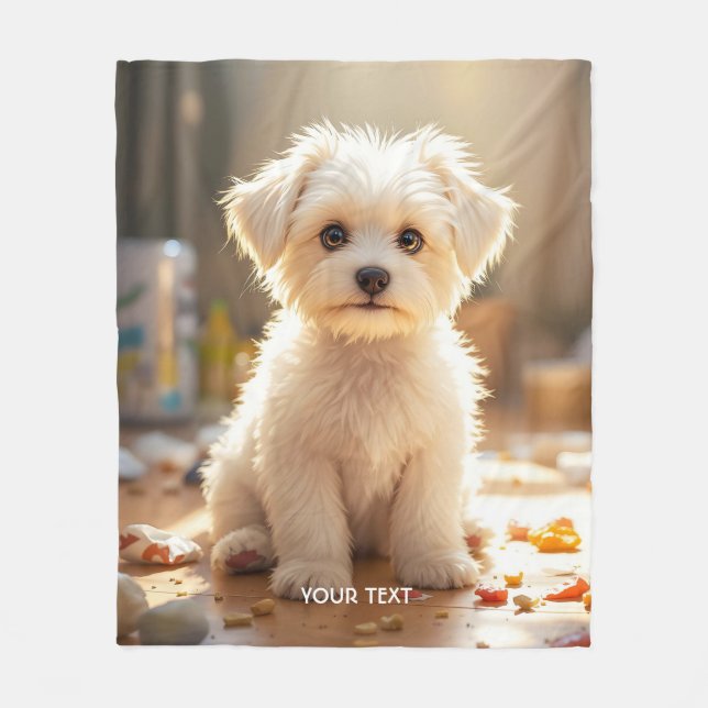 Fantasy Cute Lycklig Malta Puppy Fleecefilt (Framsidan)