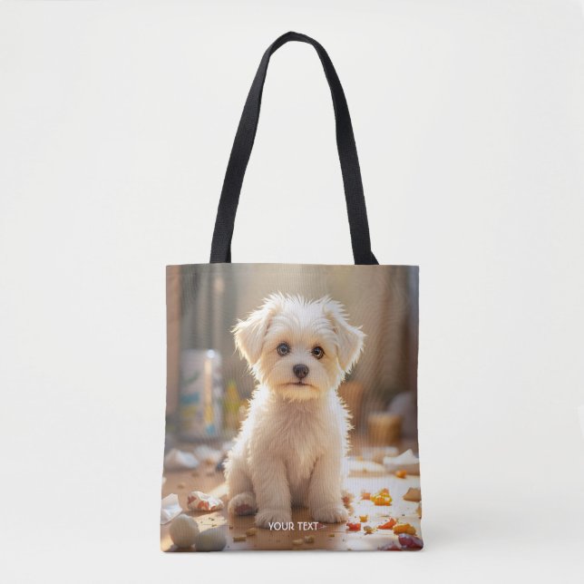 Fantasy Cute Lycklig Malta Puppy Tygkasse (Framsida)