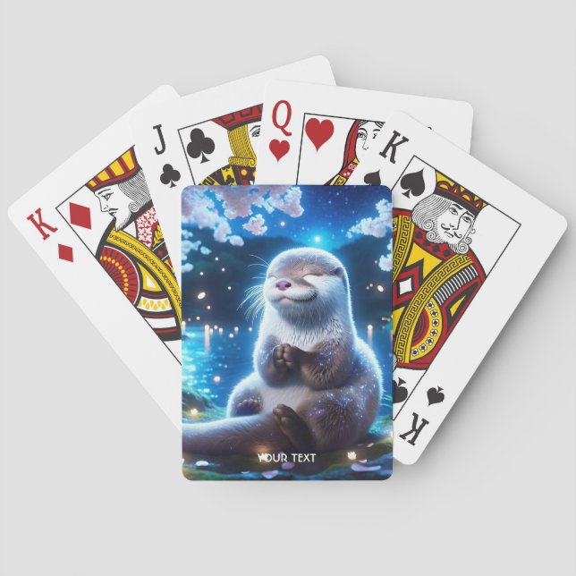 Fantasy Cute Lycklig Otter Natt Casinokort (Baksidan)