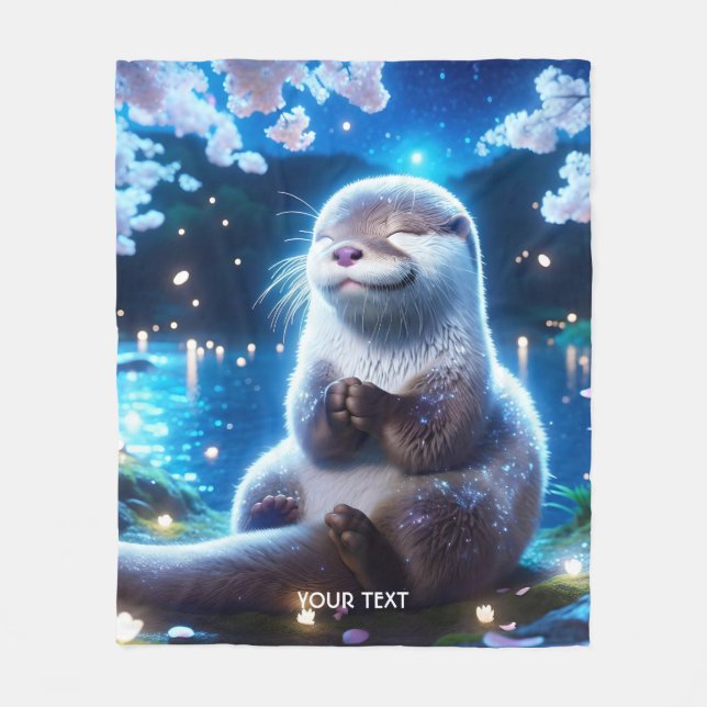 Fantasy Cute Lycklig Otter Natt Fleecefilt (Framsidan)