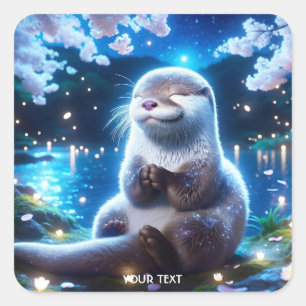 Fantasy Cute Lycklig Otter Natt Fyrkantigt Klistermärke