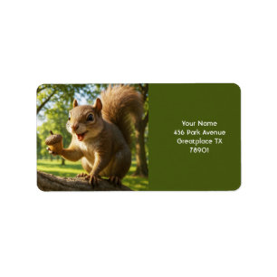 Fantasy Cute Lycklig Squirrel Forest Adressetikett