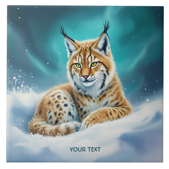 Fantasy Cute Lynx Unge Winter Kakelplatta (Framsidan)