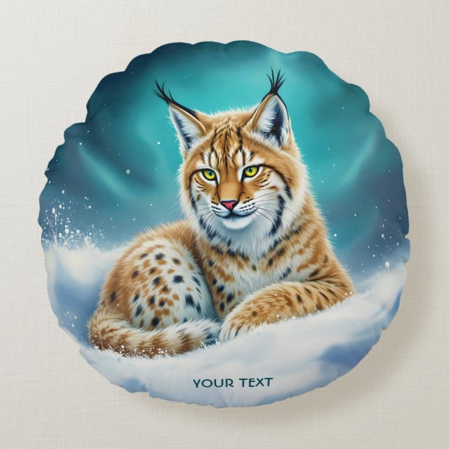Fantasy Cute Lynx Unge Winter Rund Kudde (Framsidan)