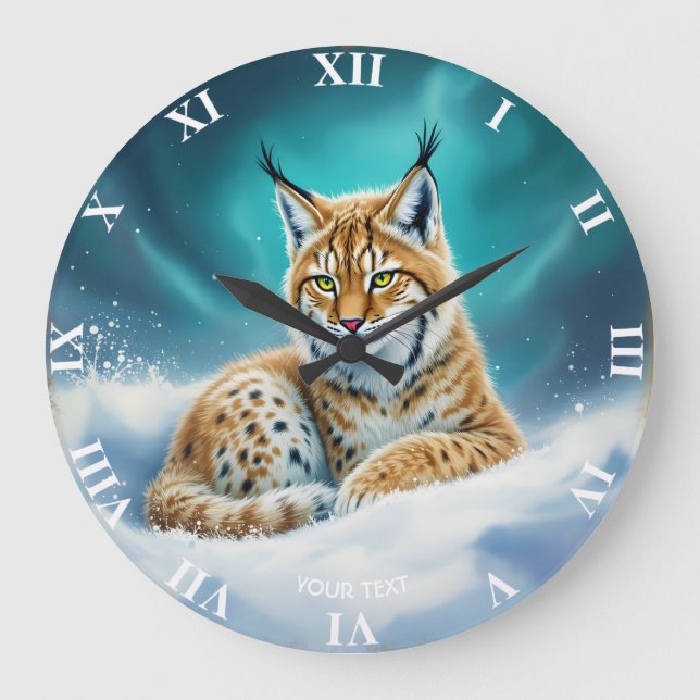 Fantasy Cute Lynx Unge Winter Stor Klocka (Framsida)