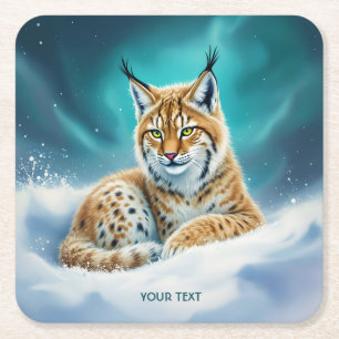 Fantasy Cute Lynx Unge Winter Underlägg Papper Kvadrat