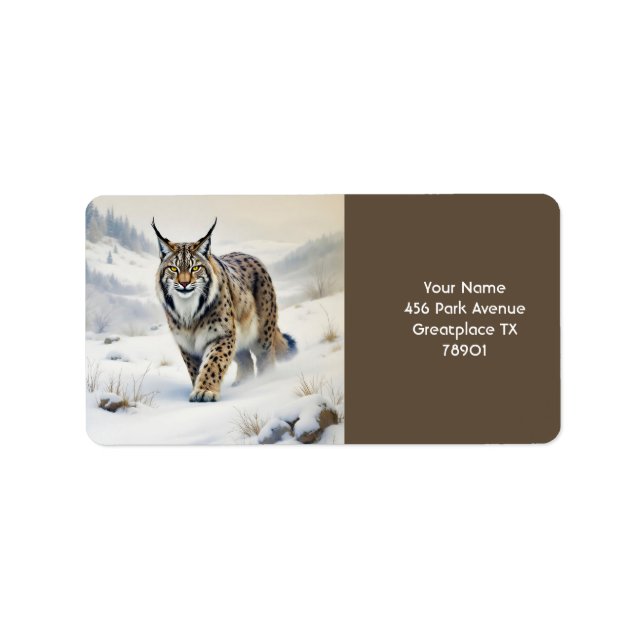 Fantasy Cute Lynx Winter Snö Adressetikett (Framsidan)