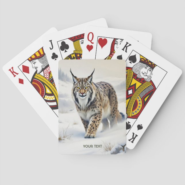 Fantasy Cute Lynx Winter Snö Casinokort (Baksidan)