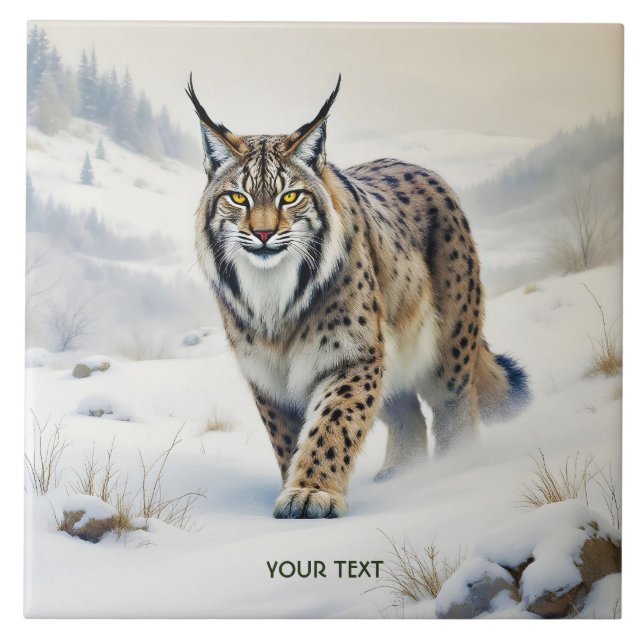 Fantasy Cute Lynx Winter Snö Kakelplatta (Framsidan)