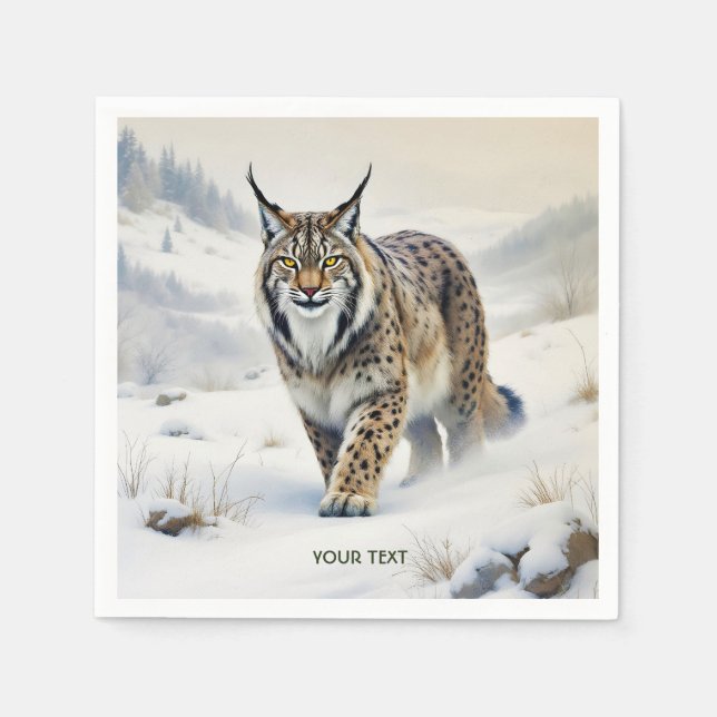 Fantasy Cute Lynx Winter Snö Pappersservett (Framsidan)