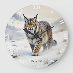 Fantasy Cute Lynx Winter Snö Stor Klocka