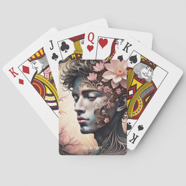 Fantasy Cute Man Ansikte Flowers Casinokort (Baksidan)