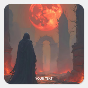 Fantasy Cute Man Måne Red Fyrkantigt Klistermärke