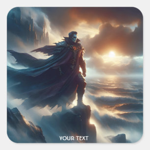 Fantasy Cute Man Night Sea Fyrkantigt Klistermärke