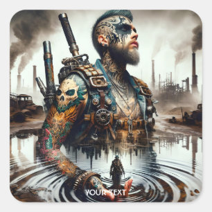 Fantasy Cute Man Tattoo Vatten Fyrkantigt Klistermärke