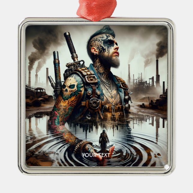 Fantasy Cute Man Tattoo Vatten Julgransprydnad Metall (Framsidan)