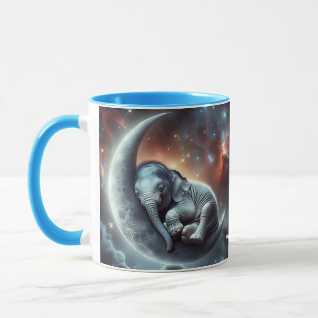 Fantasy Cute Måne Elephant Space Mugg (Vänster)