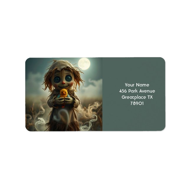 Fantasy Cute Måne Fågelskrämma Halloween Adressetikett (Framsidan)