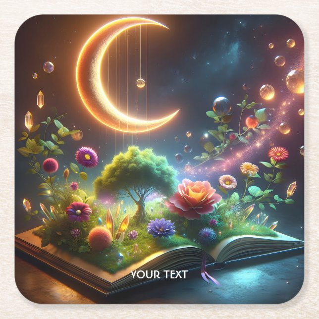 Fantasy Cute Måne Garden Bok Underlägg Papper Kvadrat (Framsidan)