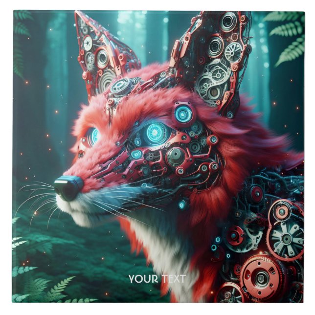 Fantasy Cute Mechanic Fox Cyborg Kakelplatta (Framsidan)