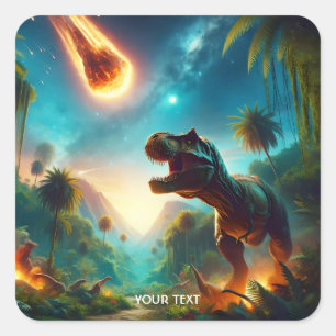 Fantasy Cute Meteor Skrämt T-Rex Fyrkantigt Klistermärke