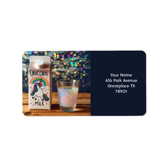 Fantasy Cute Mjölk Unicorn Rainbow Adressetikett (Framsidan)
