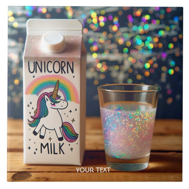 Fantasy Cute Mjölk Unicorn Rainbow Kakelplatta (Framsidan)