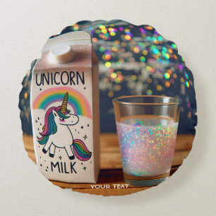 Fantasy Cute Mjölk Unicorn Rainbow Rund Kudde