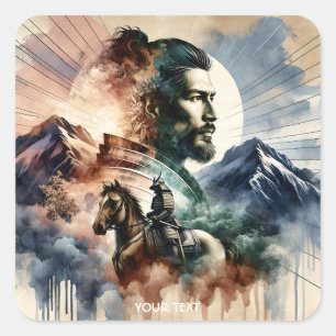 Fantasy Cute Modig Handsome Samurai Fyrkantigt Klistermärke
