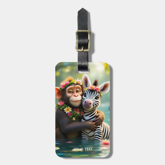 Fantasy Cute Monkey Zebra Hug Bagagebricka (Vertikal Framsida)