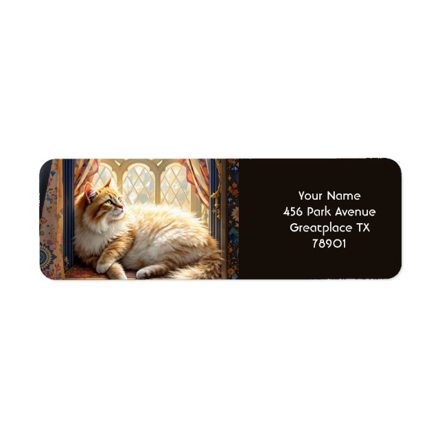 Fantasy Cute-morgonfönsterkatt Returadress Etikett (Framsidan)