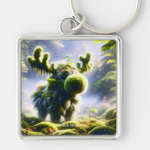 Fantasy Cute Moss Moose Forest Fyrkantig Silverfärgad Nyckelring