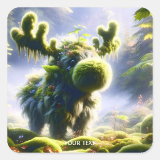Fantasy Cute Moss Moose Forest Fyrkantigt Klistermärke