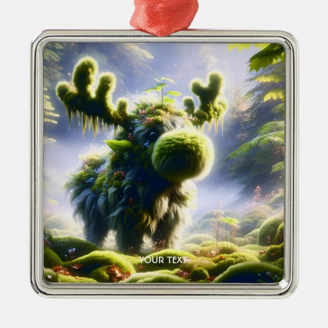 Fantasy Cute Moss Moose Forest Julgransprydnad Metall (Framsidan)