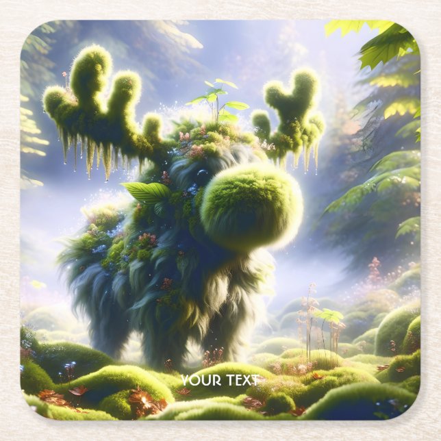 Fantasy Cute Moss Moose Forest Underlägg Papper Kvadrat (Framsidan)