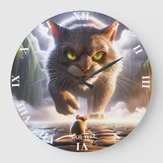 Fantasy Cute Mouse and Cat Stor Klocka (Framsida)