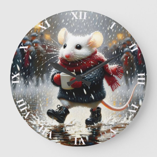 Fantasy Cute Mouse Coffee Jackar Stor Klocka (Framsida)