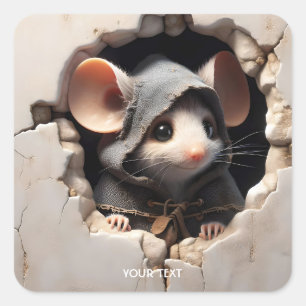 Fantasy Cute Mouse Cracking Wall Fyrkantigt Klistermärke