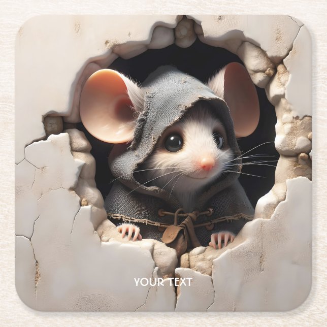 Fantasy Cute Mouse Cracking Wall Underlägg Papper Kvadrat (Framsidan)