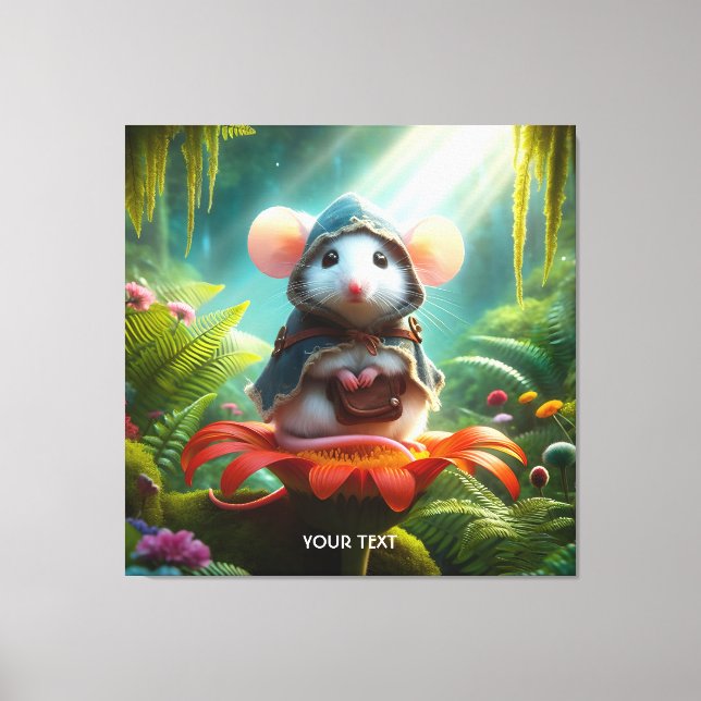 Fantasy Cute Mouse Flower Hat Canvastryck (Framsida)