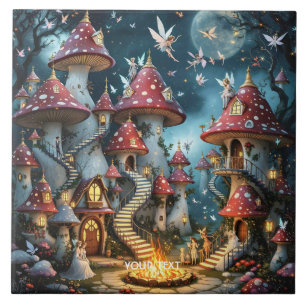Fantasy Cute Mushroom Forest Realm Kakelplatta