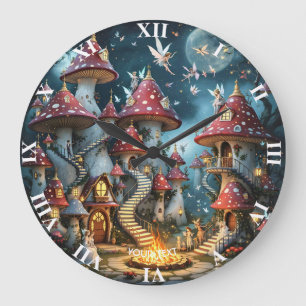 Fantasy Cute Mushroom Forest Realm Stor Klocka